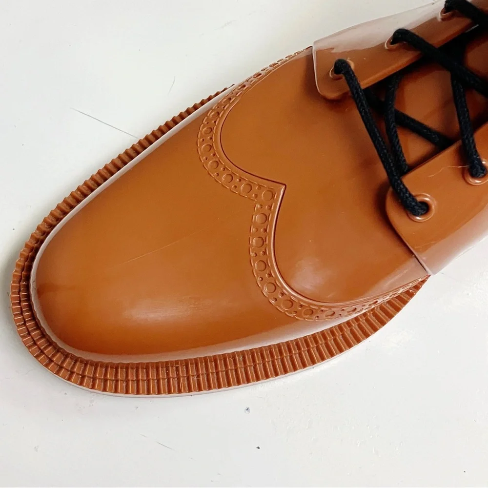 MELISSA Womens BRAZILIAN Wingtip Brogue Ankle Boot SIZE 7 Glossy Bordeaux Brown - Picture 6 of 13